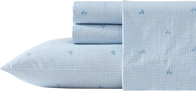 Elegant Laura Ashley – King Sheets Cotton Percale Bedding Set Lightweight amp Breathable Home Decor Turtle Gingham Blue King Versatile