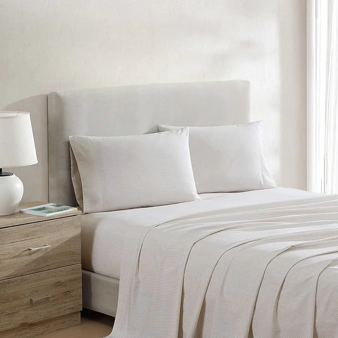 Functional Nautica – Twin Bed Sheets Lightweight Cotton Percale Bedding Set with Matching Pillowcase Crisp amp Cool Dorm Essentials Oeko-Tex Penny Pinstripe Brown High-End