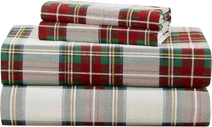 Elegant Comfort Spaces Cotton Sheets Full Breathable Naturally Cool Cotton Sheets Cotton Bed Sheets with 14 quot Elastic Pocket Fits up to 16 quot Mattress All Seasons Sheet Set Scottish Plaid Red 4 Piece Practical