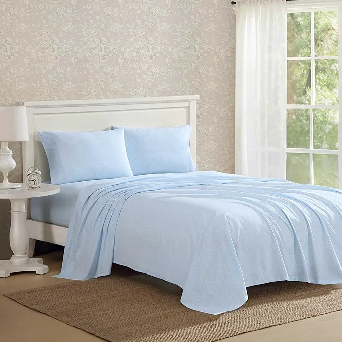 Solid Laura Ashley – Full Sheet Set Crisp amp Cool Cotton Percale Bedding with Deep Pockets Lightweight for Year Round Comfort Bed Sheets with Matching Pillowcases Maeve Blue Top-Quality
