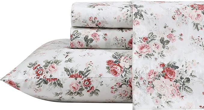 Fine Laura Ashley – Queen Sheets Cotton Percale Bedding Set Lightweight amp Breathable Home Decor Ashfield Pink Queen High-Performance