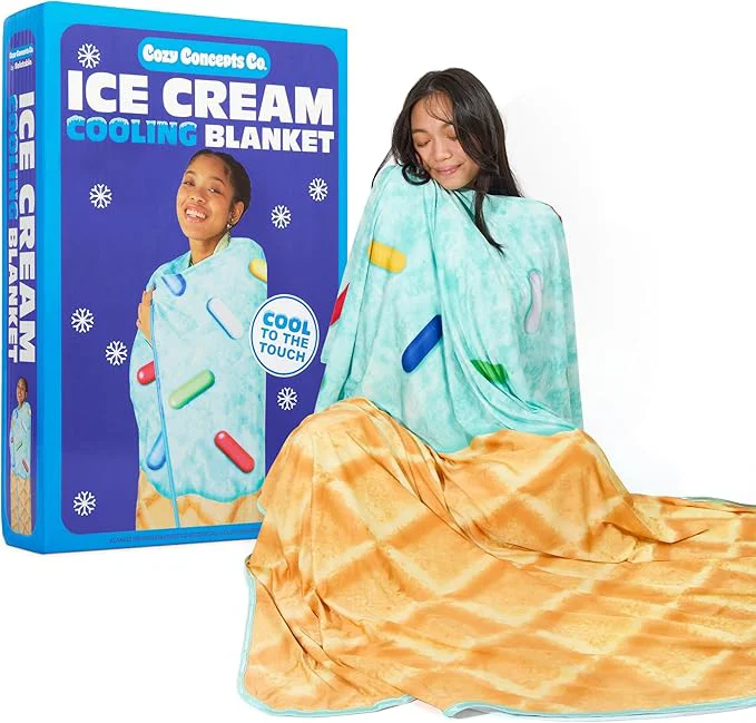 Powerful Cozy Concepts Co. Ice Cream Easter Cooling Blanket Cool Stuff for Cozy Days and Nights Easter Basket Gift for Kids Includes 1 Soft Blanket with Ice Cream Design Original Design