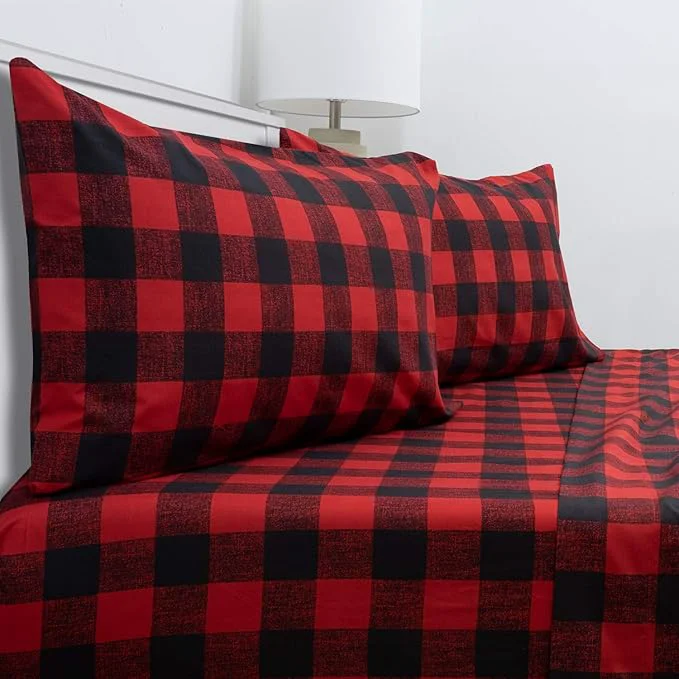 Traditional King Size Sheets – Breathable Luxury Bed Sheets with Full Elastic amp Secure Corner Straps Built In – 1800 Supreme Collection Extra Soft Deep Pocket Bedding Set Sheet Set King Buffalo Check Burgundy Smart
