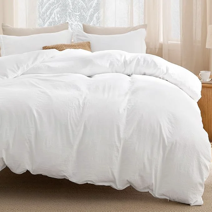 Official Bedsure Removable Cover with Comforter Duvet Insert King – 5 Pieces White Prewashed Soft Bedding Set for All Seasons Use Includes 1 Duvet Cover 1 Comforter 1 Fitted Sheet 2 Pillow Shams High-Performance