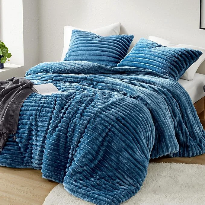Solid Intelligent Design Twin Comforter Set Cozy Plush Bedding Microfiber Reverse 2 Piece Lightweight Super Soft Ribbed Velvet Comforter 1 Sham All Season Fluffy Bed Set Avril Twin Twin XL Blue Fine