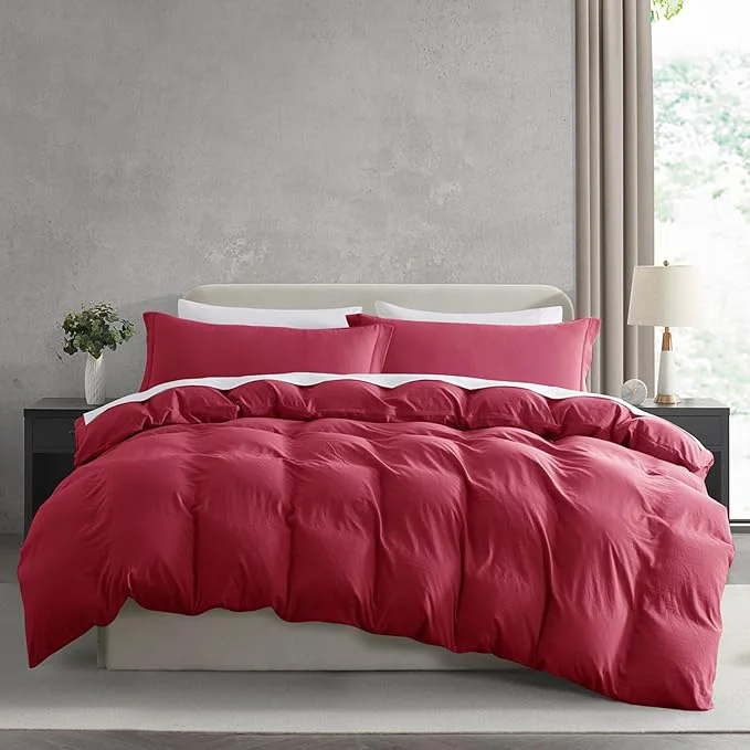 Crafted Nestl Twin Duvet Cover Set – Soft Prewashed Burgundy Red Duvet Cover Twin Twin XL 2 Piece with Zipper Closure 1 Duvet Cover 68×90 inches and 1 Pillow Sham Innovative