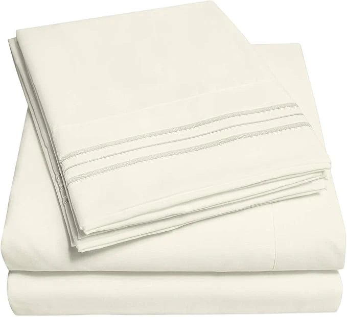 Prestigious 1500 Supreme Collection Extra Soft Split King Sheets Set Ivory – Luxury Bed Sheets Set with Deep Pocket Wrinkle Bedding Over 40 Colors Split King Size Ivory Premium