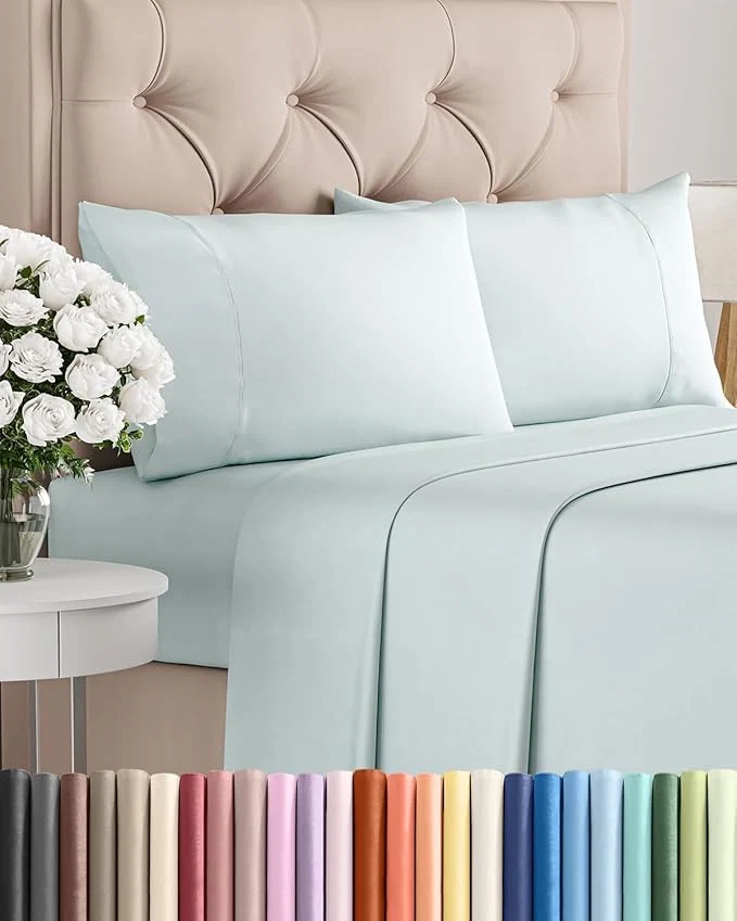 Fine Crafted Twin XL 4 Piece Sheet Set – Comfy Breathable amp Cooling – Ultra-Soft Hotel Luxury Bedding Set w 8-16 Inch Deep Pockets – 1 Flat amp 1 Fitted Sheet amp 2 Pillowcases – Wrinkle amp Easy Care – Ice Blue Excellent