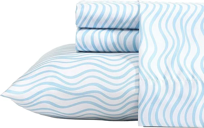 Prestigious Nautica – Sheet Set Breathable amp Cooling Microfiber Bedding with Matching Pillowcase Deep Pocket Fully Elasticized Linearly Waves Ocean Breeze Blue Twin XL Exceptional