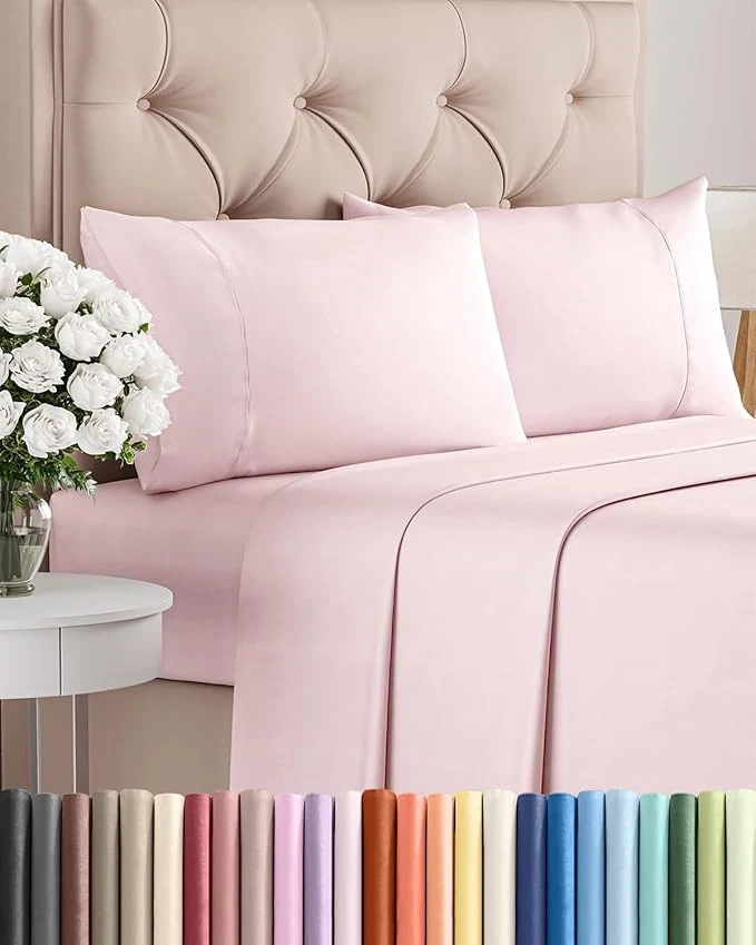 Proven Twin XL 4 Piece Sheet Set – Comfy Breathable amp Cooling – Soft Hotel Luxury Bedding Set with 8-16 Inch Deep Pockets – 1 Flat amp 1 Fitted Sheet amp 2 Pillowcases – Wrinkle amp Easy Care – Lavender Pink Prestigious