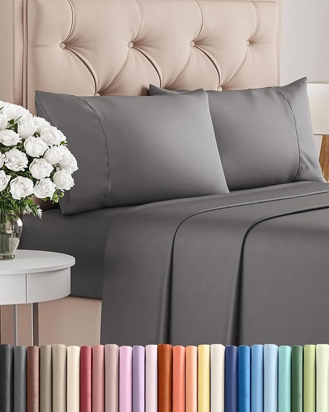 Casual Twin 4 Piece Sheet Set – Comfy Breathable amp Cooling – Ultra-Soft Hotel Luxury Bedding Set with 8-16 Inch Deep Pockets – 1 Flat amp 1 Fitted Sheet amp 2 Pillowcases – Wrinkle amp Easy Care – Dark Grey Powerful