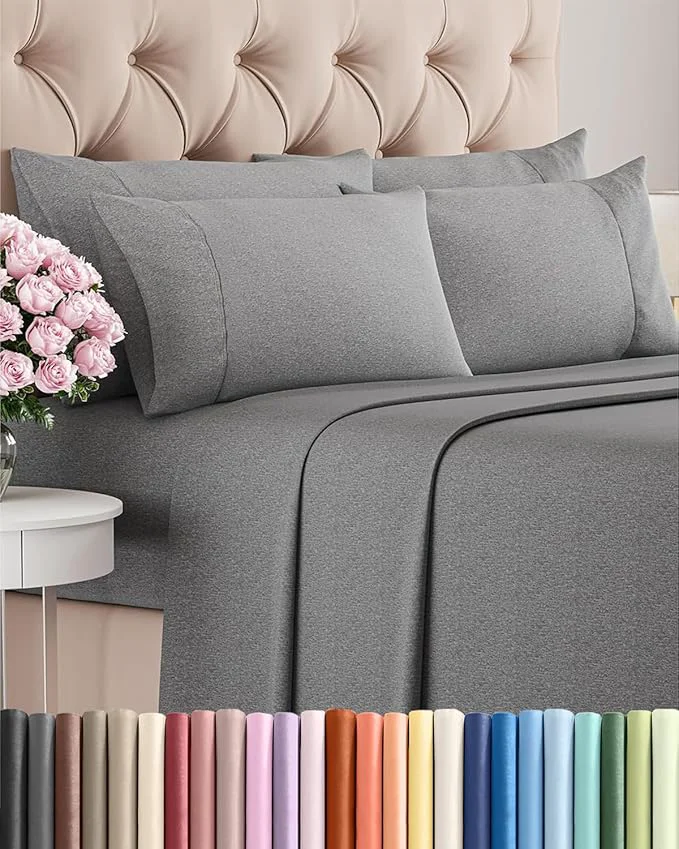 Proven Full 6 Piece Sheet Set – Comfy Breathable amp Cooling – Soft Hotel Luxury Bedding Set with 8-16 Inch Deep Pockets – 1 Flat amp 1 Fitted Sheet amp 4 Pillowcases – Wrinkle amp Easy Care – Heathered Grey Genuine