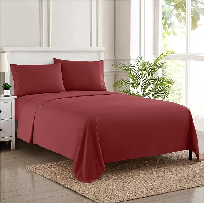 Artisan Twin Sheets – Breathable Luxury Sheets with Full Elastic amp Secure Corner Straps Built In – 1800 Supreme Collection Extra Soft Deep Pocket Bedding Set Sheet Set Twin Burgundy Trendy
