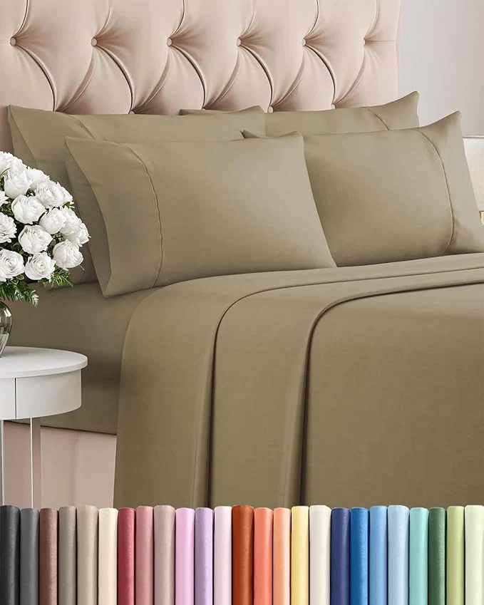 Excellent Queen 6 Piece Sheet Set – Comfy Breathable amp Cooling – Ultra Soft Hotel Luxury Bedding Set w 8-16 Inch Deep Pockets – 1 Flat amp 1 Fitted Sheet amp 4 Pillowcases – Cozy Wrinkle amp Easy Care – Khaki Optimized