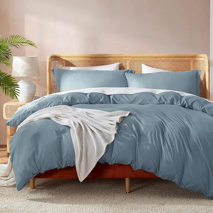 Versatile Nestl Stone Blue California King Duvet Cover Sets – Soft Double Brushed Cal King Duvet Cover 3 Piece with Button Closure 1 Duvet Cover 104×98 inches and 2 Pillow Shams Recyclable
