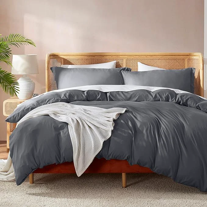 Practical Nestl Dark Grey Duvet Cover Full Size – Soft Double Brushed Full Size Duvet Cover Set 3 Piece with Button Closure 1 Duvet Cover 80×90 inches and 2 Pillow Shams Contemporary