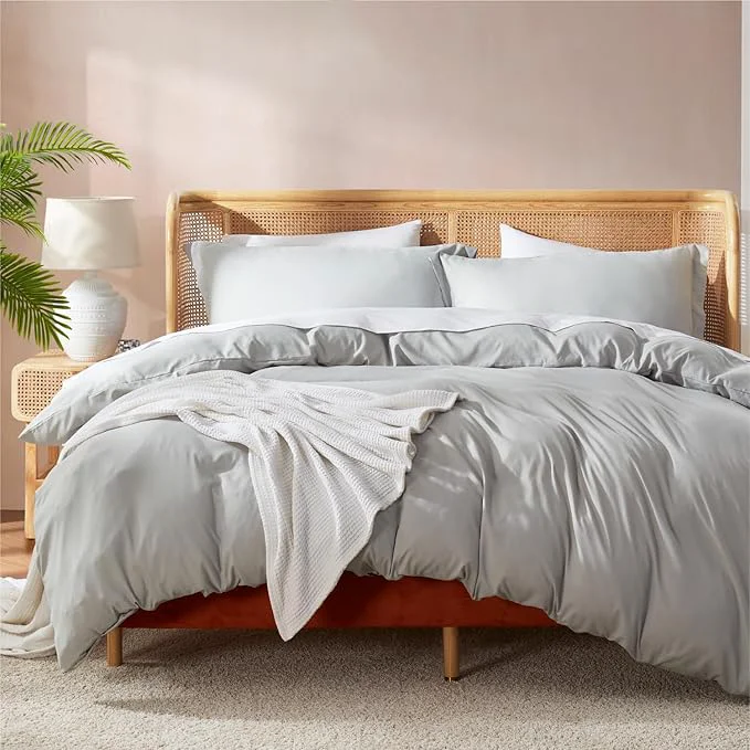 Green Nestl Light Grey California King Duvet Cover Sets – Soft Double Brushed Cal King Duvet Cover 3 Piece with Button Closure 1 Duvet Cover 104×98 inches and 2 Pillow Shams Crafted