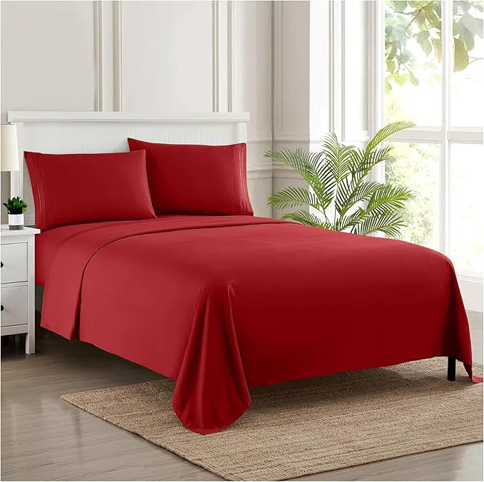 Unique Queen Size Bed Sheets – Breathable Luxury Sheets with Full Elastic amp Secure Corner Straps Built In – 1800 Supreme Collection Extra Soft Deep Pocket Bedding Set Sheet Set Queen Red Versatile