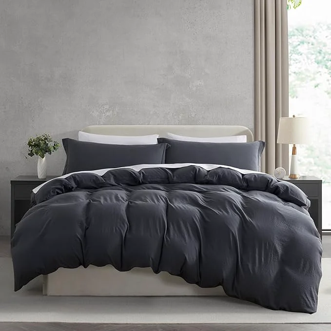 Fast Nestl Grey Duvet Cover Queen Size – Soft Prewashed Queen Duvet Cover Set 3 Piece with Zipper Closure 1 Duvet Cover 90×90 inches and 2 Pillow Shams Easy-to-Use