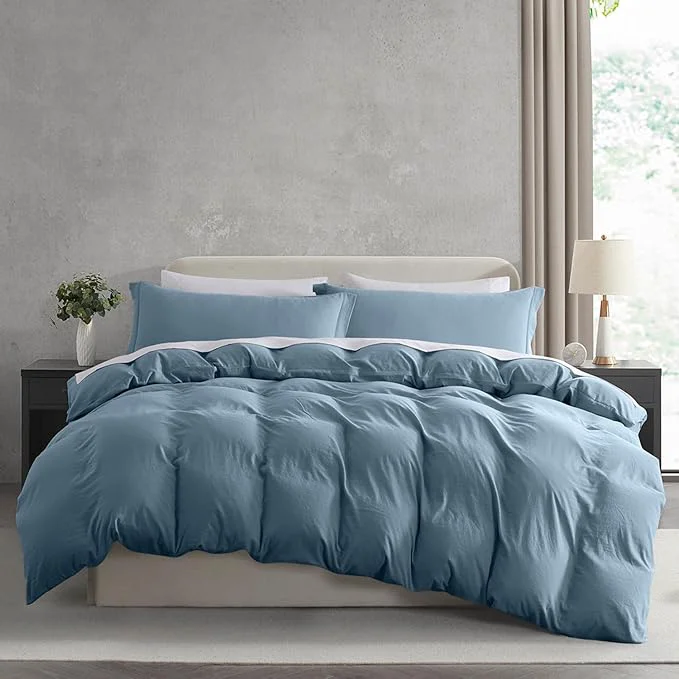 Secure Nestl Twin Duvet Cover Set – Soft Prewashed Stone Blue Duvet Cover Twin Twin XL 2 Piece with Zipper Closure 1 Duvet Cover 68×90 inches and 1 Pillow Sham Original Design