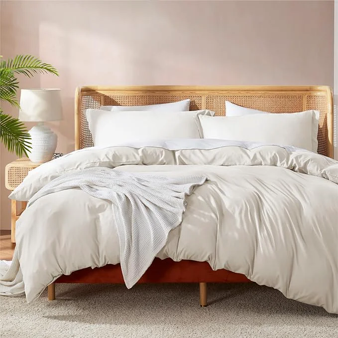 High-End Nestl Off White Duvet Cover King Size – Soft Double Brushed King Duvet Cover Set 3 Piece with Button Closure 1 Duvet Cover 104×90 inches and 2 Pillow Shams High-Quality