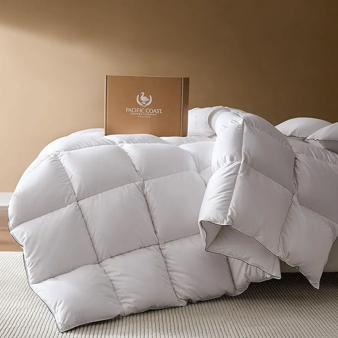 Selected Pacific Coast Goose Feather Down Fiber Comforters King Size Extra Fluffy White Duvet Insert Ultra-Soft Breathable All Season Hotel Luxury Bedding Comforters 8 Corner amp Center Loops 106 quot x90 quot Solid