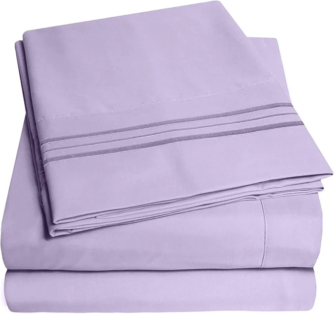 Stylish 1500 Supreme Collection King Sheet Sets Lavender – Luxury Hotel Bed Sheets and Pillowcase Set for King Mattress – Extra Soft Elastic Corner Straps Deep Pocket Sheets King Lavender Advanced
