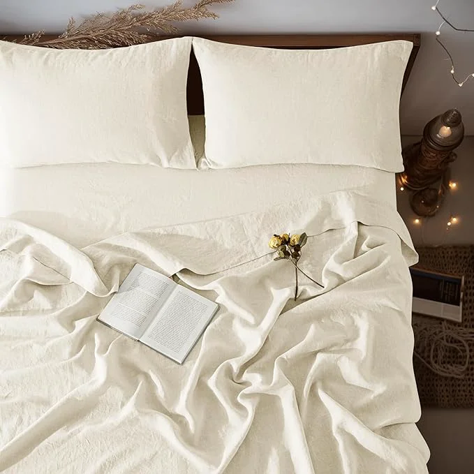 Fine Crafted LBRO2M Pure Linen Sheet Set Deep Pocket Up to 16 quot Bed Sheets Sets Natural Flax Beddings Soft Breathable Comfortable for All Seasons 4 Pcs Sheet Set Full Size Beige Verified