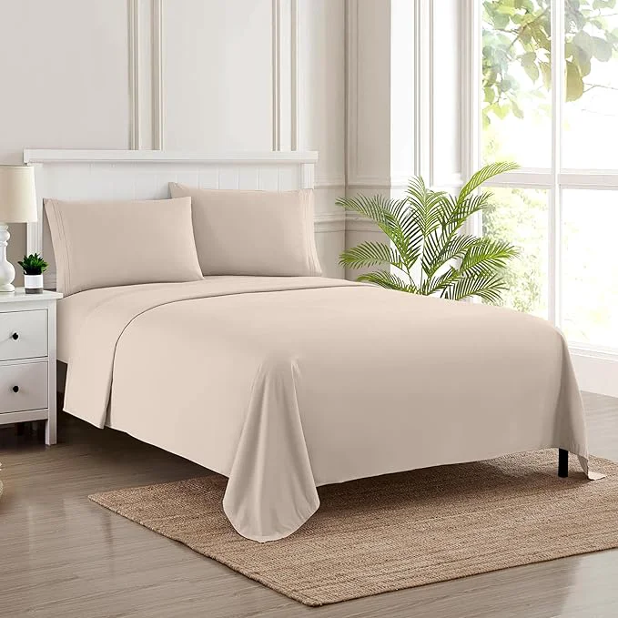 Modern King Size Sheets – Breathable Luxury Bed Sheets with Full Elastic amp Secure Corner Straps Built In – 1800 Supreme Collection Extra Soft Deep Pocket Bedding Sheet Set EXTRA DEEP pocket – King Beige Outstanding
