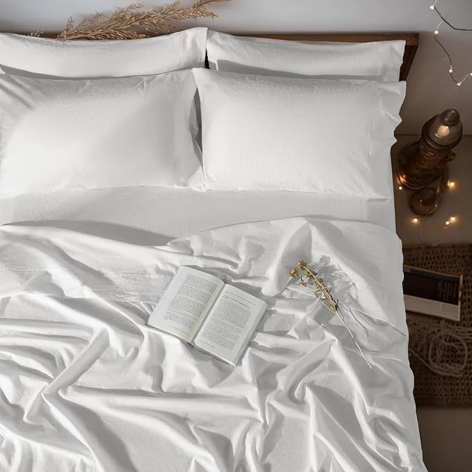 Authentic LBRO2M Pure Linen Sheet Set Deep Pocket Up to 16 quot Bed Sheets Sets Natural Flax Beddings Soft Breathable Comfortable for All Seasons 6 Pcs Sheet Set Cal King Size White Reusable