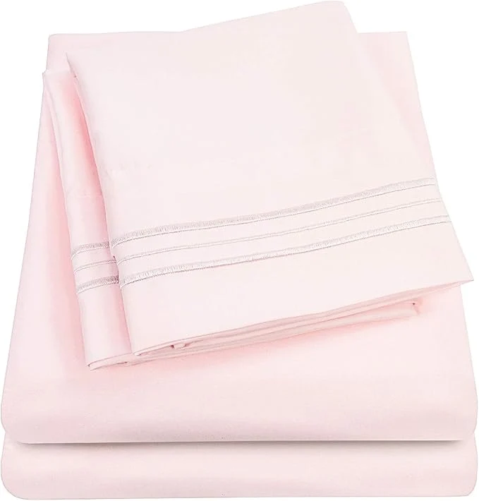 Sophisticated 1500 Supreme Collection Twin Sheet Sets Pale Pink – 3 Piece Bed Sheets and Pillowcase Set for Twin Mattress – Extra Soft Elastic Corner Straps Deep Pocket Sheets Twin Pale Pink Next-Generation
