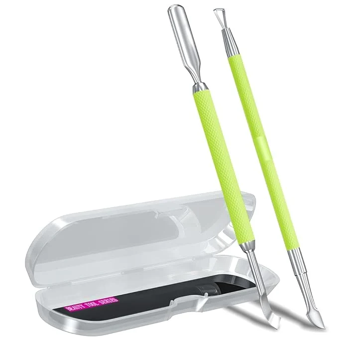 Dependable 2PCS Metal Neon Green Cuticle Pusher and Cutter Remover Salon Quality Stainless Unique