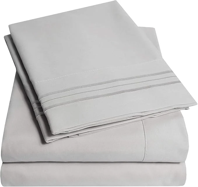 Efficient 1500 Supreme Collection Queen Sheet Sets Light Gray Silver – Luxury Hotel Bed Sheets and Pillowcase Set for Queen Mattress – Extra Soft Elastic Corner Straps Deep Pocket Sheets Queen Silver Gray Reliable