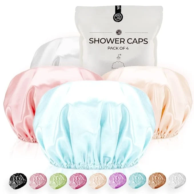 Premium Shower Cap for Women Reusable Extra Large Shower Caps for Men Satin Double Trendy