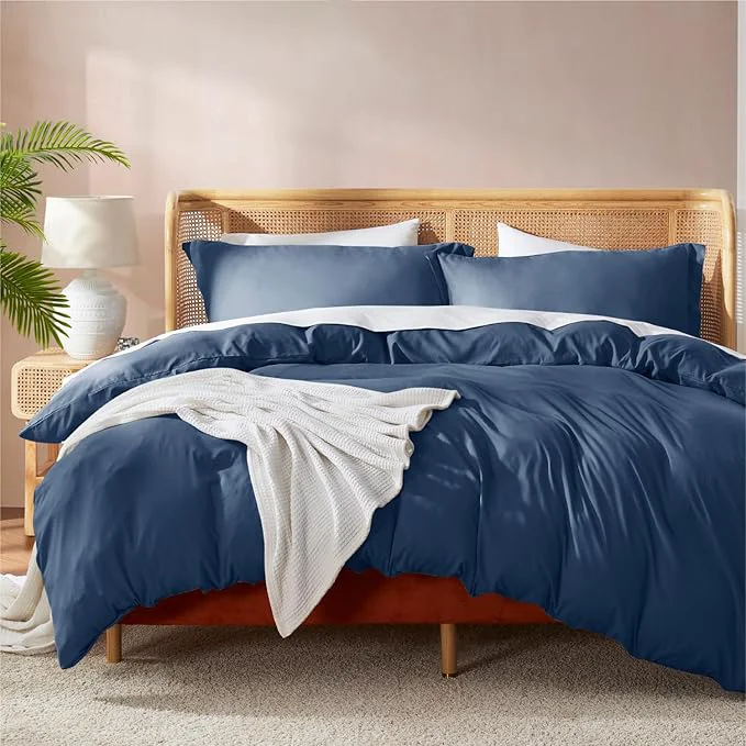 High-End Nestl Navy Blue Duvet Cover Full Size – Soft Double Brushed Full Size Duvet Cover Set 3 Piece with Button Closure 1 Duvet Cover 80×90 inches and 2 Pillow Shams Relaxed
