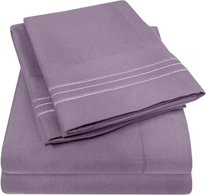 Safe 1500 Supreme Collection King Sheet Sets Plum – Luxury Hotel Bed Sheets and Pillowcase Set for King Mattress – Extra Soft Elastic Corner Straps Deep Pocket Sheets King Plum Next-Generation