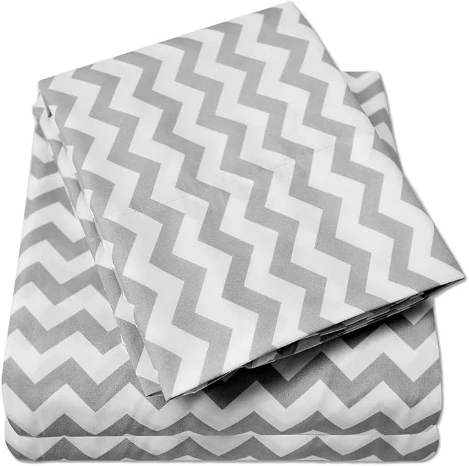Versatile 1500 Supreme Collection Bed Sheets – Luxury Bed Sheet Set with Deep Pocket Wrinkle Hypoallergenic Bedding – 4 Piece Sheets – Chevron Print- King Gray Natural