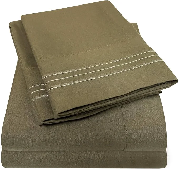Optimized 1500 Supreme Collection King Sheet Sets Olive Green – Luxury Hotel Bed Sheets and Pillowcase Set for King Mattress – Extra Soft Elastic Corner Straps Deep Pocket Sheets King Olive Green Carefully Designed