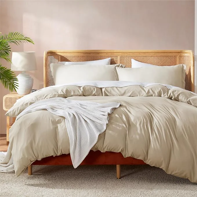 Fine Crafted Nestl Beige Cream Duvet Cover King Size – Soft Double Brushed King Duvet Cover Set 3 Piece with Button Closure 1 Duvet Cover 104×90 inches and 2 Pillow Shams Enhanced