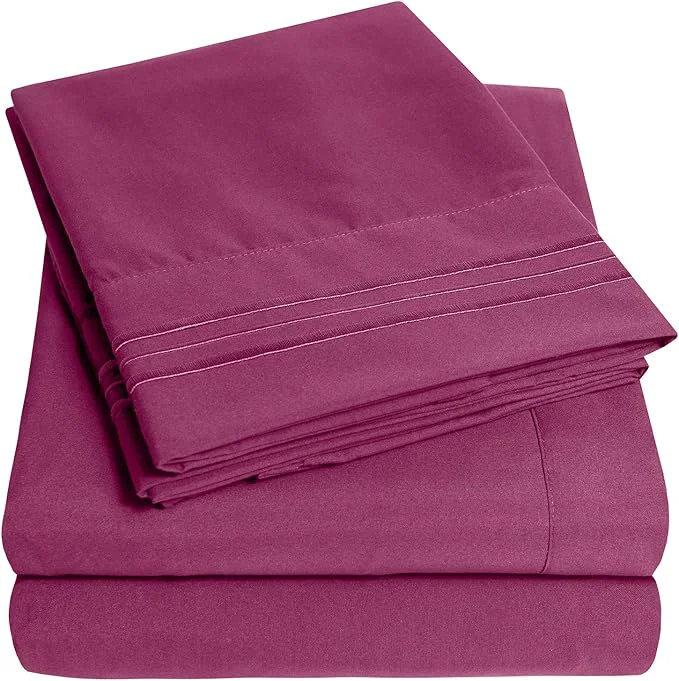 Trendy 1500 Supreme Collection Twin XL Sheet Sets Berry Purple – 3 Piece Bed Sheets and Pillowcase Set for Twin XL Mattress – Extra Soft Elastic Corner Straps Deep Pocket Sheets Twin XL Berry Purple First-Class