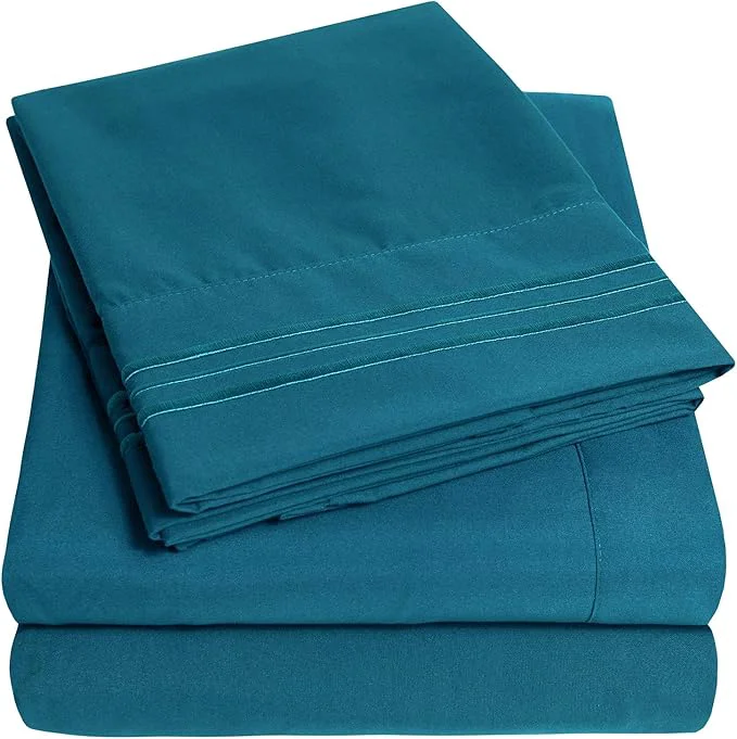 Convenient 1500 Supreme Collection King Sheet Sets Teal – Luxury Hotel Bed Sheets and Pillowcase Set for King Mattress – Extra Soft Elastic Corner Straps Deep Pocket Sheets King Teal Breathable