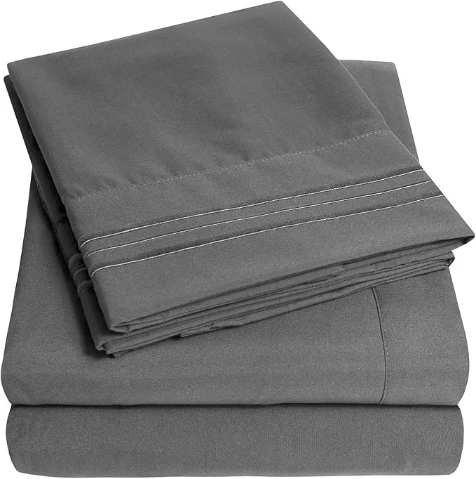 Consistent 1500 Supreme Collection Extra Deep Pocket Sheets Set – Luxury Soft Bed Sheets Wrinkle Bedding Over 40 Colors 21 inch Extra Deep Pocket California King Gray Durable