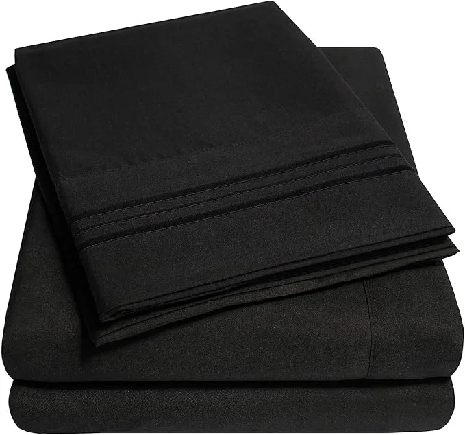 Traditional 1500 Supreme Collection Extra Deep Pocket Sheets Set – Luxury Soft Bed Sheets Wrinkle Bedding Over 40 Colors 21 inch Extra Deep Pocket Twin Black Outstanding