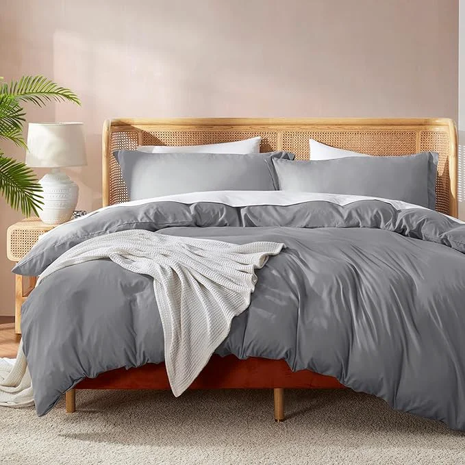 Solid Nestl Grey California King Duvet Cover Sets – Soft Double Brushed Cal King Duvet Cover 3 Piece with Button Closure 1 Duvet Cover 104×98 inches and 2 Pillow Shams Sophisticated