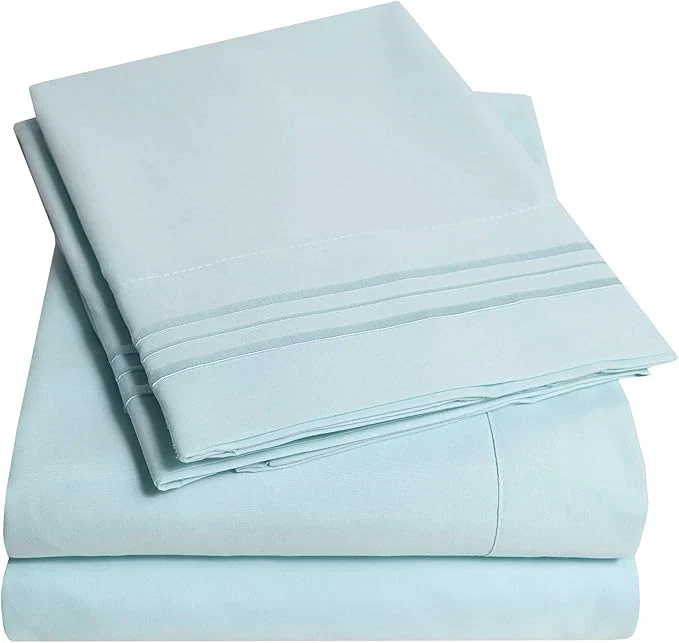 Excellent 1500 Supreme Collection Twin XL Sheet Sets Light Blue- 3 Piece Bed Sheets and Pillowcase Set for Twin XL Mattress – Extra Soft Elastic Corner Straps Deep Pocket Sheets Twin XL Light Blue Minimalist