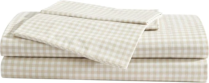Easy-to-Use Eddie Bauer – Sheet Set Cotton Percale Bedding with Matching Pillowcase Crisp amp Breathable 200-Thread Count Classic Comfort Essentials Little Gingham Beige Twin Convenient