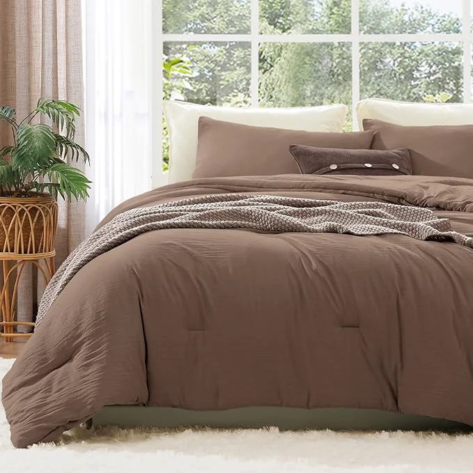 Expertly Made WRENSONGE Twin Twin XL Comforter Set – 2 Pieces Brown Comforter Prewashed Soft Lightweight for All Seasons Fluffy Down Twin XL Comforter with 1 Pillow Sham High-End