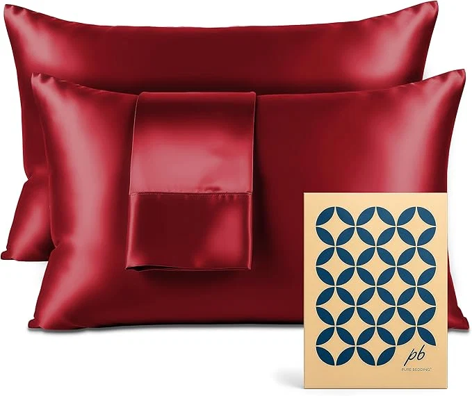Optimized Pure Bedding Satin Pillowcase 2 Pack – King Size 20 quot x40 quot Burgundy – Silky Pillow Cases for Hair and Skin – Satin Pillow Covers with Envelope Closure – Extra Soft Premium Microfiber Crafted