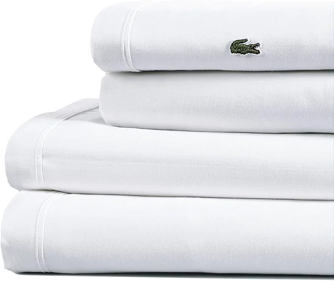 Safe Lacoste Cotton Percale 3-Piece Sheet Set – Cool Crisp Matte and Durable Oeko-Tex – Solid White Twin Stylish
