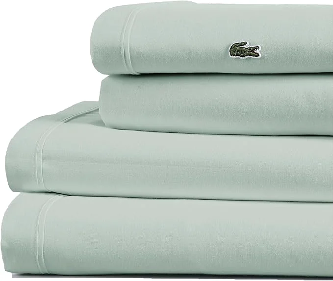 Soft Lacoste Cotton Percale 3-Piece Sheet Set – Cool Crisp Matte and Durable Oeko-Tex – Solid Iced Mint Twin High-Performance